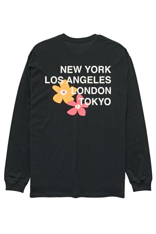 Stussy Mens City Flowers Long Sleeve T Shirt Black - FQRZS7460